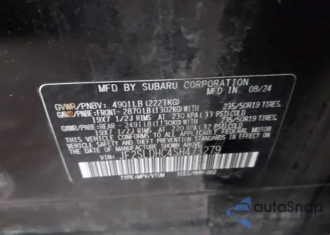 2025 Subaru Forester Sport from USA, damaged, VIN JF2SLDHC4SH4H7327